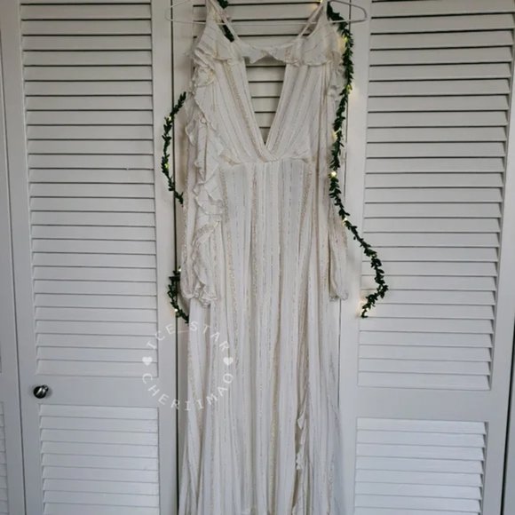 ❤️ SALE ❤️ Free People NWT RARE "The Huxley" Maxi Dress, White Gold Metallic - Picture 5 of 15